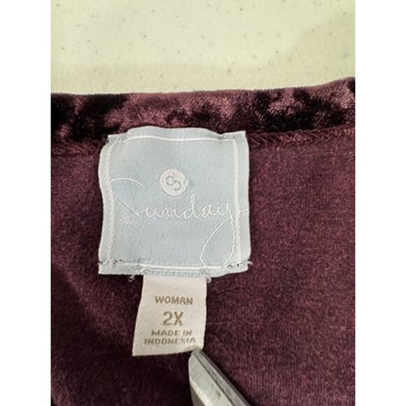 "SUNDAY" Purple Henley Button Shirt Velvet Trim SZ 2X Dark Romance Comfy Cozy - Picture 4 of 8